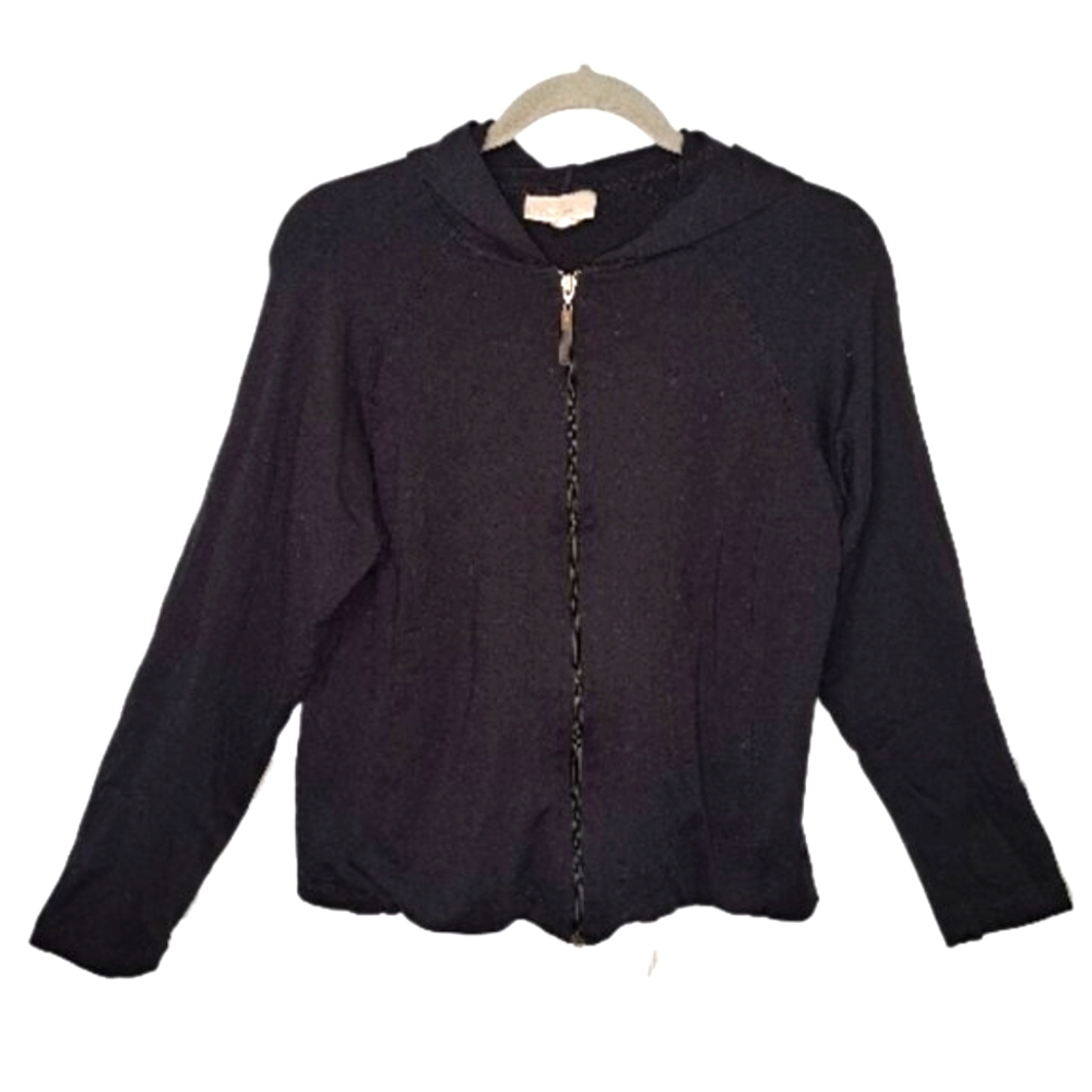 Soft Surroundings Black Full Zip Hooded Track Jacket Size Large